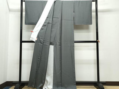 平和屋着物▽上質な色無地 単衣 消炭色 正絹 逸品 CAAQ0020vf