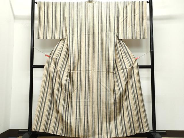平和屋着物▽上質な紬 単衣 縞 正絹 逸品 CAAQ0021vf