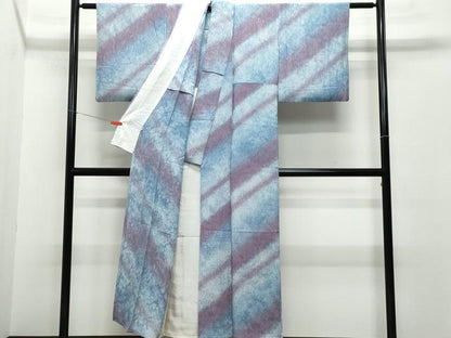 平和屋着物▽上質な小紋　単衣　ふくれ織　霞斜線文　正絹　逸品　CAAQ0023vf