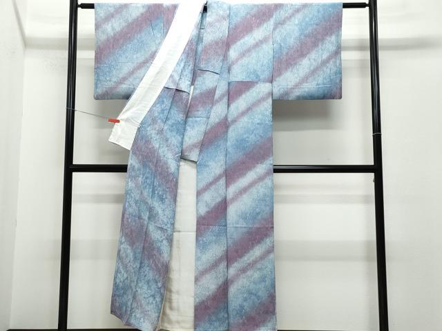 平和屋着物▽上質な小紋　単衣　ふくれ織　霞斜線文　正絹　逸品　CAAQ0023vf