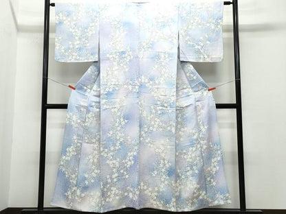 平和屋着物▽上質な小紋 単衣 枝花文 正絹 逸品 CAAQ0025vf