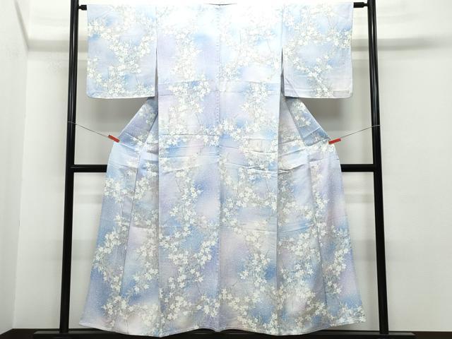 平和屋着物▽上質な小紋 単衣 枝花文 正絹 逸品 CAAQ0025vf