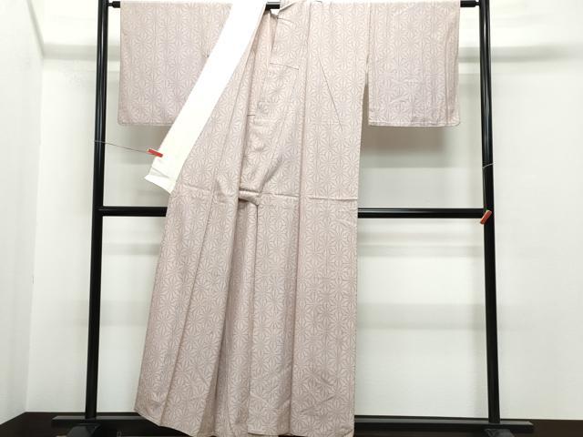 平和屋着物▽上質な紬　単衣　麻の葉文　正絹　逸品　CAAQ0026vf