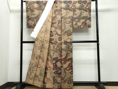 平和屋着物▽訪問着 単衣 紬地 辻が花 正絹 逸品 CAAQ0028vf