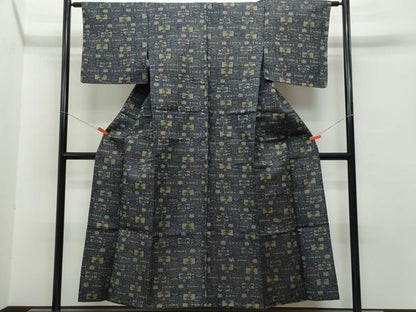 平和屋着物▽上質な紬 単衣 吉祥草花文 正絹 逸品 CAAQ0029vf