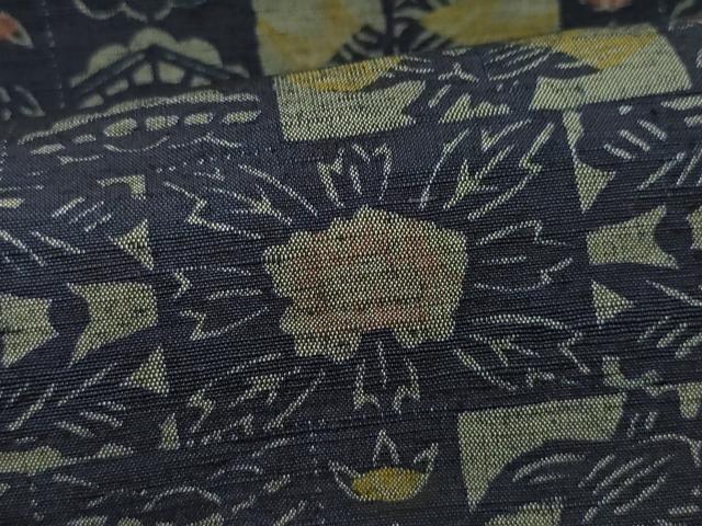 平和屋着物▽上質な紬 単衣 吉祥草花文 正絹 逸品 CAAQ0029vf
