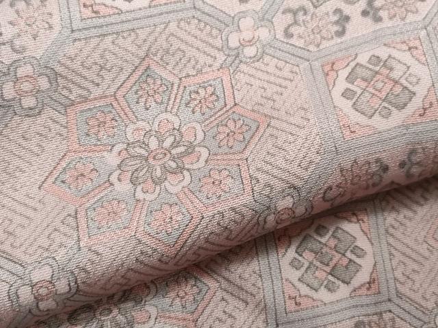 平和屋着物▽上質な小紋　単衣　蜀江花文　正絹　逸品　CAAQ0032vf