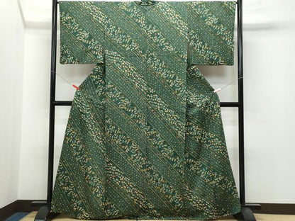 平和屋着物▽上質な小紋 単衣 絞り 草花文 金彩 正絹 逸品 CAAQ0036vf