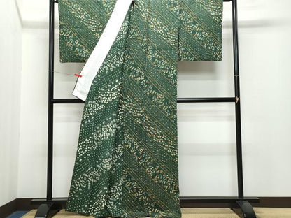平和屋着物▽上質な小紋 単衣 絞り 草花文 金彩 正絹 逸品 CAAQ0036vf