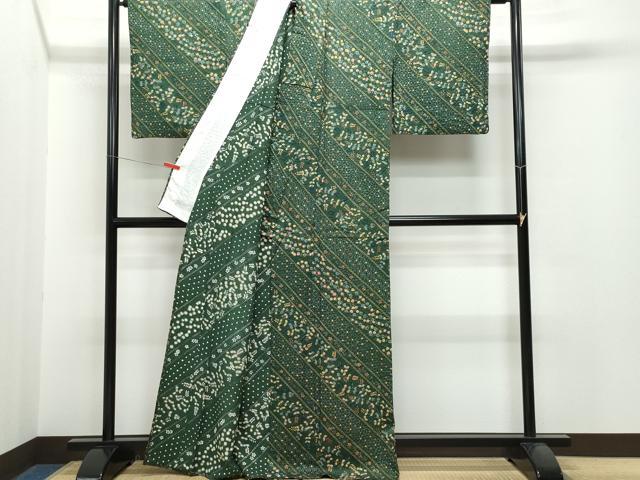 平和屋着物▽上質な小紋 単衣 絞り 草花文 金彩 正絹 逸品 CAAQ0036vf