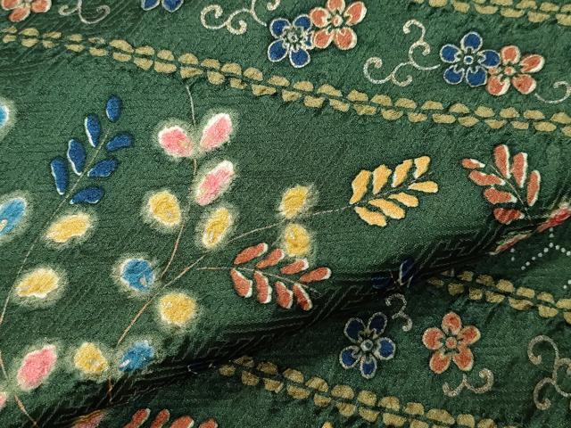 平和屋着物▽上質な小紋 単衣 絞り 草花文 金彩 正絹 逸品 CAAQ0036vf