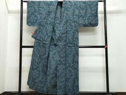 平和屋着物▽上質な紬　単衣　舞葉文　正絹　逸品　CAAQ0044vf
