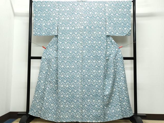 平和屋着物▽上質な小紋 単衣 花唐草文 正絹 逸品 CAAQ0049vf