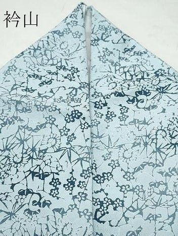 平和屋着物▽上質な小紋 単衣 藍 ふくら雀 草花文 正絹 逸品 CAAQ0050vf