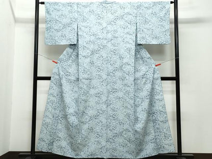 平和屋着物▽上質な小紋 単衣 藍 ふくら雀 草花文 正絹 逸品 CAAQ0050vf