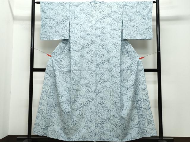 平和屋着物▽上質な小紋 単衣 藍 ふくら雀 草花文 正絹 逸品 CAAQ0050vf