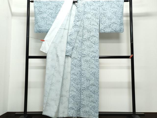 平和屋着物▽上質な小紋 単衣 藍 ふくら雀 草花文 正絹 逸品 CAAQ0050vf