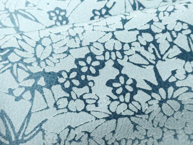 平和屋着物▽上質な小紋 単衣 藍 ふくら雀 草花文 正絹 逸品 CAAQ0050vf