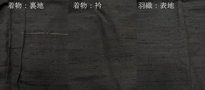 平和屋着物▽男性 紬 単衣 アンサンブル 色無地 鉄黒色 正絹 逸品 CAAQ0051vf