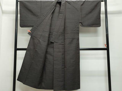 平和屋着物▽男性 紬 単衣 アンサンブル 色無地 鉄黒色 正絹 逸品 CAAQ0051vf