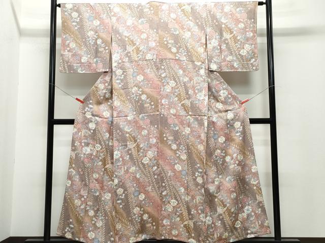 平和屋着物▽上質な小紋 単衣 花鳥文 正絹 逸品 CAAQ0056vf