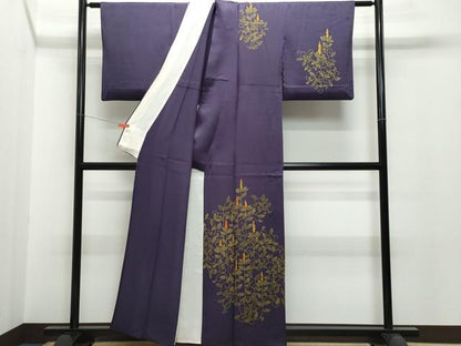 平和屋着物▽訪問着　単衣　刺繍　南天唐草文　正絹　逸品　CAAQ0057vf