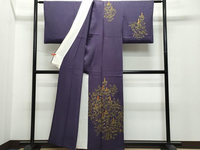 平和屋着物▽訪問着　単衣　刺繍　南天唐草文　正絹　逸品　CAAQ0057vf