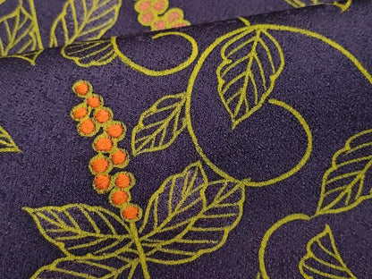 平和屋着物▽訪問着　単衣　刺繍　南天唐草文　正絹　逸品　CAAQ0057vf