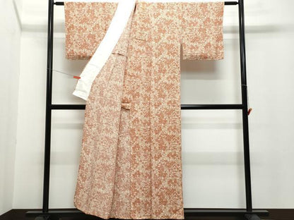 平和屋着物▽上質な小紋 単衣 型染め 草花文 鬼しぼ縮緬 正絹 逸品 CAAQ0060vf