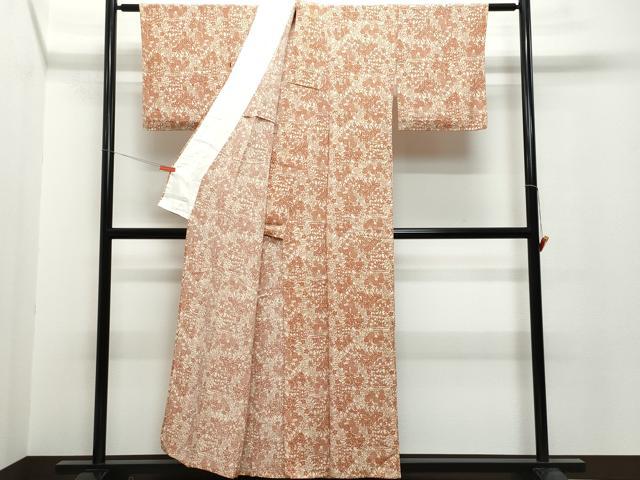 平和屋着物▽上質な小紋 単衣 型染め 草花文 鬼しぼ縮緬 正絹 逸品 CAAQ0060vf
