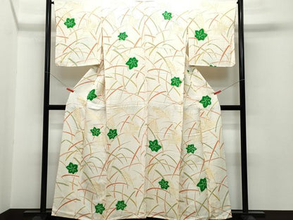 平和屋着物▽上質な小紋 単衣 絞り 草花文 正絹 逸品 CAAQ0061vf
