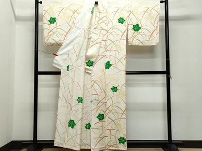 平和屋着物▽上質な小紋 単衣 絞り 草花文 正絹 逸品 CAAQ0061vf