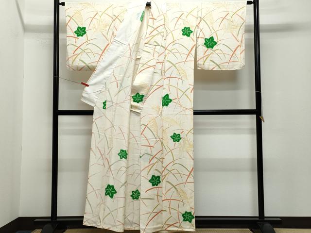 平和屋着物▽上質な小紋 単衣 絞り 草花文 正絹 逸品 CAAQ0061vf
