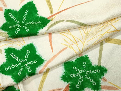 平和屋着物▽上質な小紋 単衣 絞り 草花文 正絹 逸品 CAAQ0061vf
