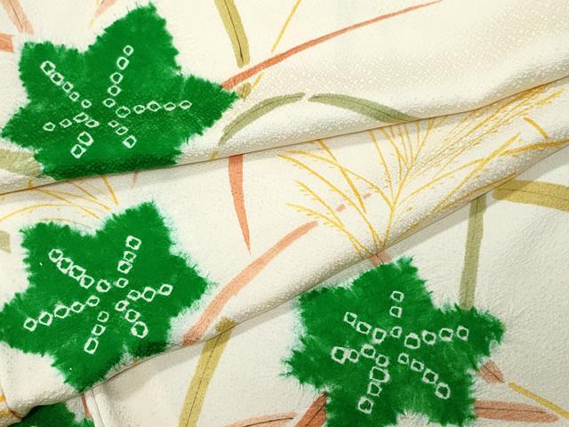 平和屋着物▽上質な小紋 単衣 絞り 草花文 正絹 逸品 CAAQ0061vf
