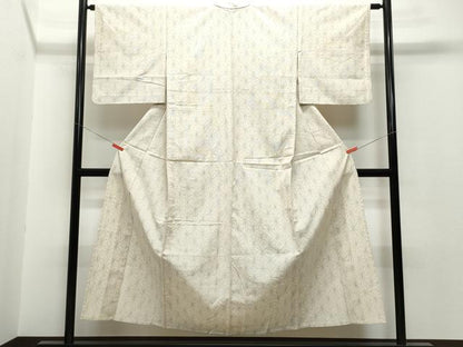 平和屋着物▽上質な紬　単衣　麻の葉文　正絹　逸品　CAAQ0064vf