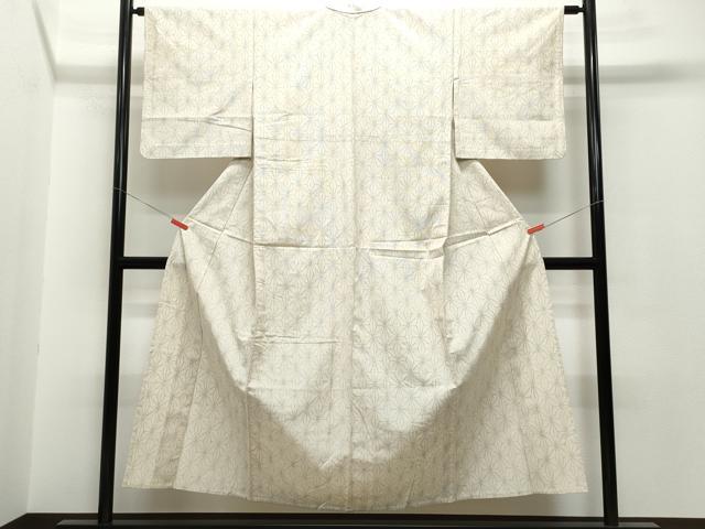 平和屋着物▽上質な紬　単衣　麻の葉文　正絹　逸品　CAAQ0064vf