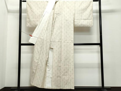 平和屋着物▽上質な紬　単衣　麻の葉文　正絹　逸品　CAAQ0064vf