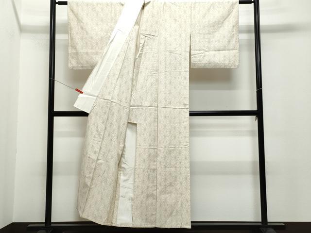 平和屋着物▽上質な紬　単衣　麻の葉文　正絹　逸品　CAAQ0064vf