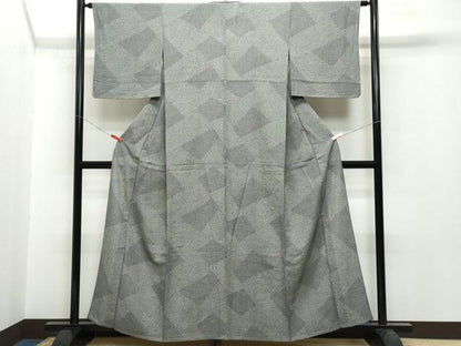 平和屋着物▽上質な小紋　単衣　切嵌文　黒地　正絹　逸品　CAAQ0067vf