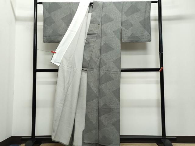 平和屋着物▽上質な小紋　単衣　切嵌文　黒地　正絹　逸品　CAAQ0067vf