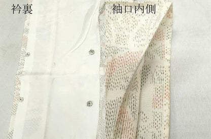平和屋着物▽上質な紬　単衣　扇面草花文　正絹　逸品　CAAQ0068vf
