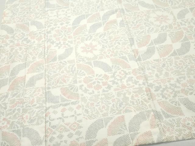 平和屋着物▽上質な紬　単衣　扇面草花文　正絹　逸品　CAAQ0068vf