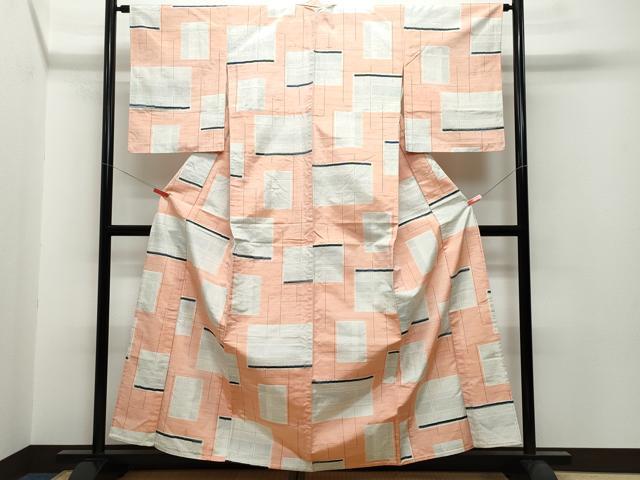平和屋着物▽天山紬　単衣　吉祥文　反端付き　正絹　逸品　CAAQ0069vf