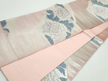 平和屋着物■六通柄袋帯　地紙重ね牡丹花文　金銀糸　正絹　逸品　CAAQ0617ng