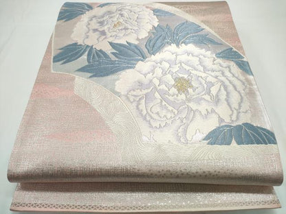 平和屋着物■六通柄袋帯　地紙重ね牡丹花文　金銀糸　正絹　逸品　CAAQ0617ng