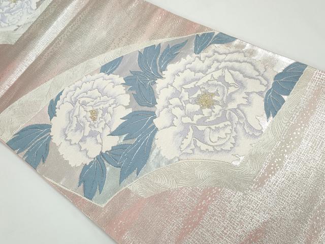 平和屋着物■六通柄袋帯　地紙重ね牡丹花文　金銀糸　正絹　逸品　CAAQ0617ng