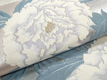 平和屋着物■六通柄袋帯　地紙重ね牡丹花文　金銀糸　正絹　逸品　CAAQ0617ng