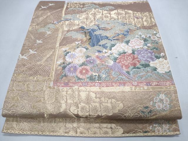 袋帯　綴れ　流水　唐花　鳥　銀糸　銀通し　着物　071w d 袋帯 綴れ 流水 唐花 鳥 銀糸 銀通し 着物 071w d