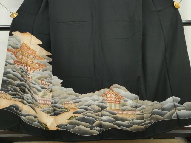 平和屋着物■豪華黒留袖 駒刺繍 風景文 金彩 正絹 逸品 CAAQ0713ng